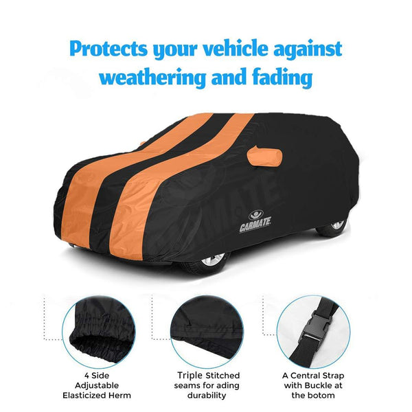 Carmate Passion Car Body Cover (Black and Orange) for Hyundai - Santro Xing - CARMATE®