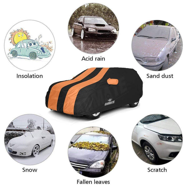 Carmate Passion Car Body Cover (Black and Orange) for Tata - Indica Vista - CARMATE®